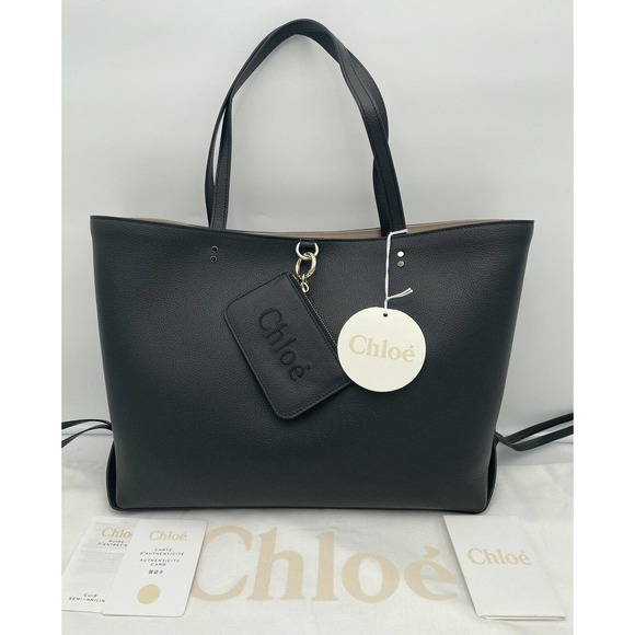 $1690 NEW CHLOE BLACK LEATHER TOTE BAG SHOPPER PURSE NWT - Picture 1 of 13